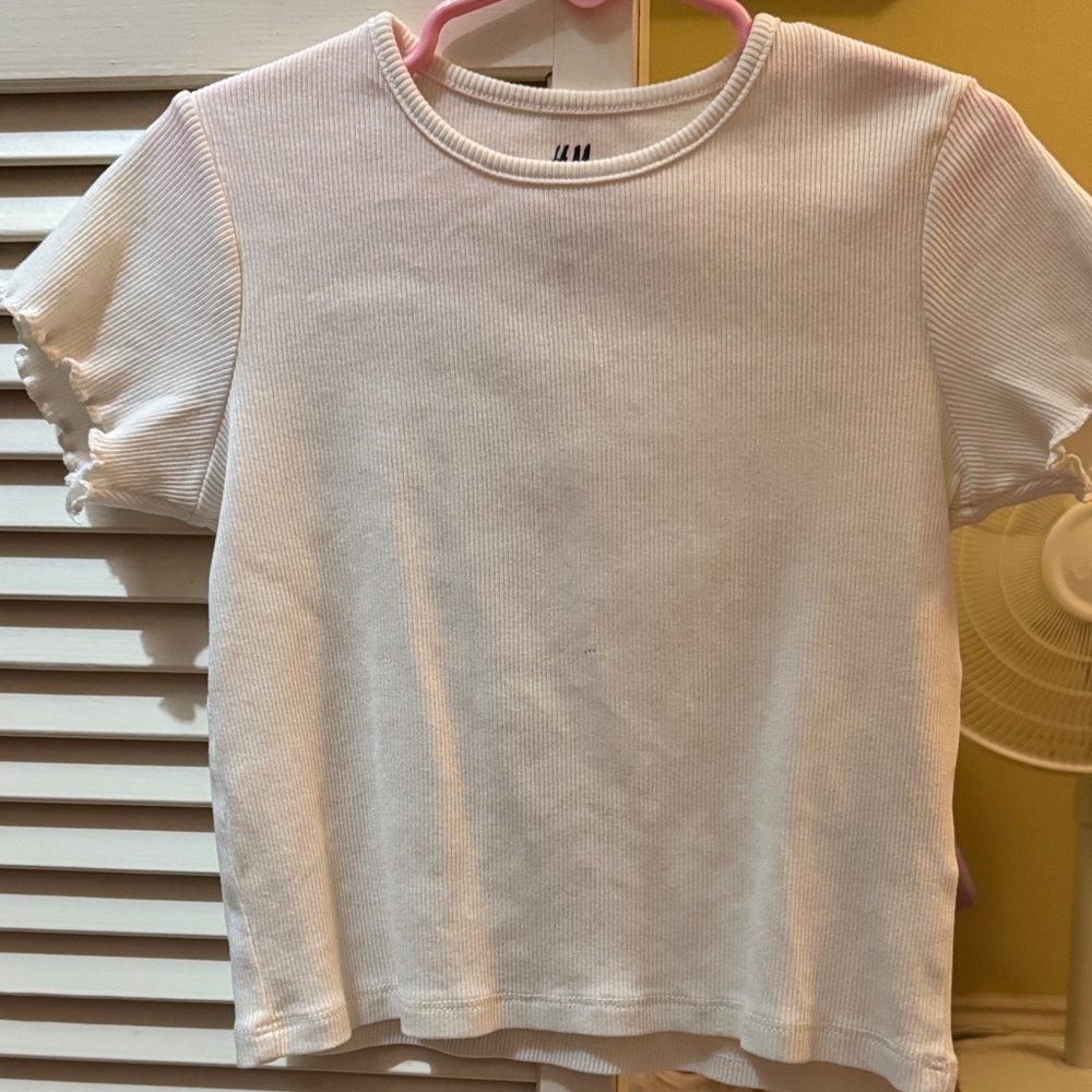 H&M Kids Cream Ribbed Short Sleeve Tee